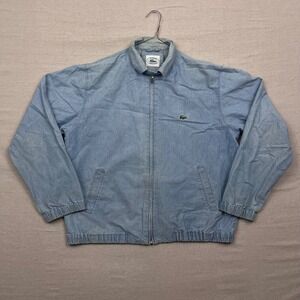 80s IZOD Lacoste Men's Light Wash Denim Vintage Jacket Zip‎ Up Crocodile Logo